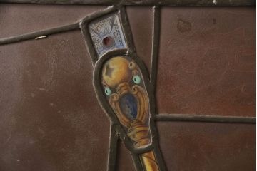 和製アンティーク　国産　ヨーロッパの絵画のような絵柄が魅力的なステンドグラス3枚セット(明り取り、窓)(R-050737)