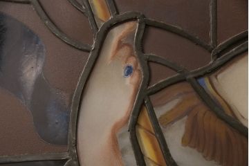 和製アンティーク　国産　ヨーロッパの絵画のような絵柄が魅力的なステンドグラス3枚セット(明り取り、窓)(R-050737)