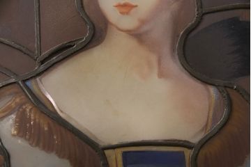 和製アンティーク　国産　ヨーロッパの絵画のような絵柄が魅力的なステンドグラス3枚セット(明り取り、窓)(R-050737)