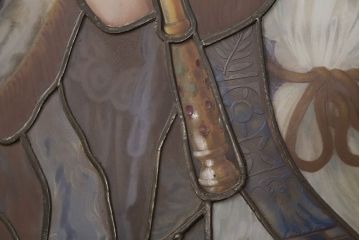 和製アンティーク　国産　ヨーロッパの絵画のような絵柄が魅力的なステンドグラス3枚セット(明り取り、窓)(R-050737)