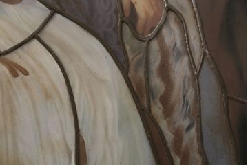 和製アンティーク　国産　ヨーロッパの絵画のような絵柄が魅力的なステンドグラス3枚セット(明り取り、窓)(R-050737)