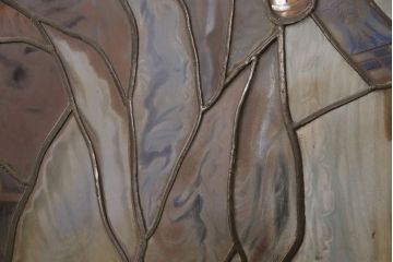 和製アンティーク　国産　ヨーロッパの絵画のような絵柄が魅力的なステンドグラス3枚セット(明り取り、窓)(R-050737)