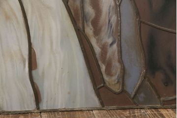 和製アンティーク　国産　ヨーロッパの絵画のような絵柄が魅力的なステンドグラス3枚セット(明り取り、窓)(R-050737)