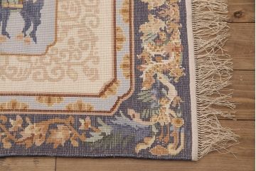 中古　中国段通　120段　アジアンテイストの空間づくりにおすすめのシルク製ラグ(マット、玄関マット、絨毯)(定価約10万円)(R-050745)