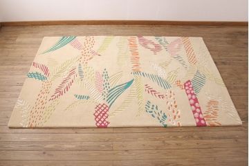 未使用展示品　ligne roset(リーン・ロゼ)　JUNGLE　ハンドメイド　カラフルなヤシの木と葉をモチーフとしたデザインがお洒落なウール製ラグマット(リーンロゼ、絨毯、カーペット)(定価約32万円)(R-050749)