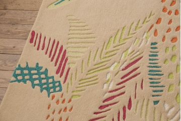未使用展示品　ligne roset(リーン・ロゼ)　JUNGLE　ハンドメイド　カラフルなヤシの木と葉をモチーフとしたデザインがお洒落なウール製ラグマット(リーンロゼ、絨毯、カーペット)(定価約32万円)(R-050749)