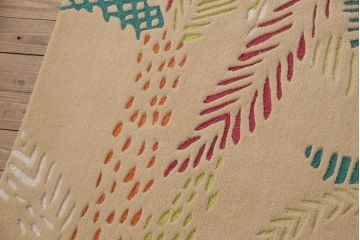 未使用展示品　ligne roset(リーン・ロゼ)　JUNGLE　ハンドメイド　カラフルなヤシの木と葉をモチーフとしたデザインがお洒落なウール製ラグマット(リーンロゼ、絨毯、カーペット)(定価約32万円)(R-050749)
