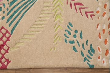 未使用展示品　ligne roset(リーン・ロゼ)　JUNGLE　ハンドメイド　カラフルなヤシの木と葉をモチーフとしたデザインがお洒落なウール製ラグマット(リーンロゼ、絨毯、カーペット)(定価約32万円)(R-050749)