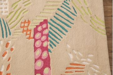 未使用展示品　ligne roset(リーン・ロゼ)　JUNGLE　ハンドメイド　カラフルなヤシの木と葉をモチーフとしたデザインがお洒落なウール製ラグマット(リーンロゼ、絨毯、カーペット)(定価約32万円)(R-050749)