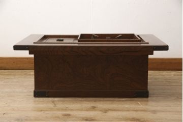 和製ヴィンテージ　岩谷堂箪笥　南部鉄器の飾り金具が上質な雰囲気を高める木製火鉢(長火鉢、関西火鉢、囲炉裏、座卓、ビンテージ)(R-050757)