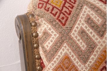 中古　美品　神戸洋家具　ニレ材と和柄のファブリックが温かい雰囲気を醸し出すカウチソファ(1人掛け、アームソファ、長椅子)(定価約45万円)(R-050760)