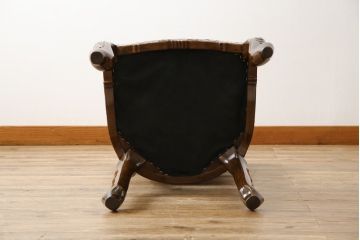 中古　極美品　タガヤサン　三越百貨店取扱い　細かな彫刻が見事な存在感のある本革チェア(ダイニングチェア、椅子)(R-050762)