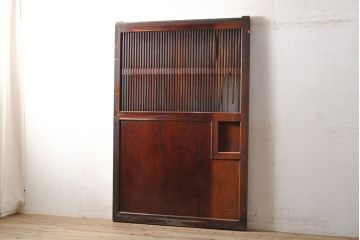 和製アンティーク　総ケヤキ材　レア!腰板に玉杢を使用した、贅沢なつくりが魅力の格子蔵戸(建具、引き戸、玄関戸)(R-050773)