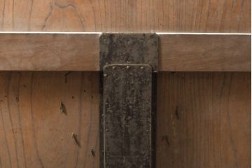 アンティーク建具　総ケヤキ材　鶴丸紋が目を惹く、渋い風合いの蔵戸(引き戸、玄関戸)(R-050774)