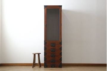 中古　岩谷堂箪笥　菊幸　お部屋に取り入れやすいスリムな縦型箪笥(収納棚、キャビネット、引き出し)(R-050787)