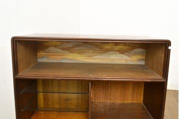 和製アンティーク　前面桑材　上手物　蛇腹戸(シャッター)付きのつくりが珍しい!上品な佇まいの収納棚(茶棚、戸棚)(R-050817)