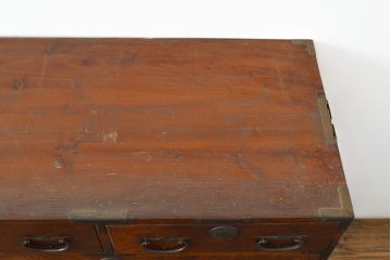前面ケヤキ材　上品な金具が玉杢を引き立てる合わせ一間仙台箪笥(夫婦箪笥、衣装タンス、引き出し、チェスト)(R-050818)