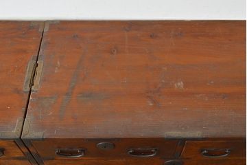 前面ケヤキ材　上品な金具が玉杢を引き立てる合わせ一間仙台箪笥(夫婦箪笥、衣装タンス、引き出し、チェスト)(R-050818)
