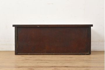 アンティーク家具　明治期　総ケヤキ材　希少!くっきりした木目が目を引く変わり型帳場箪笥(置き床、ローボード、ローチェスト、船箪笥、知工箪笥、引き出し)(R-050820)
