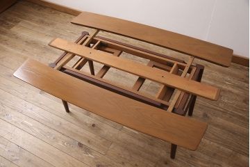 ビンテージ家具　北欧家具　激レア!天板の高さや広さを変えられる4wayスマートテーブル(エクステンションテーブル、エレベーターテーブル、センターテーブル、ローテーブル、ダイニングテーブル、4人掛け、6人掛け、ヴィンテージ)(R-050824)