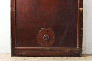 和製アンティーク　明治大正期　漆の綺麗な総ケヤキ材一枚板の蔵戸(引き戸、建具、玄関戸)(R-050839)