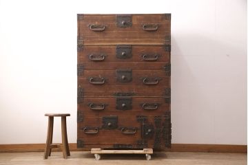 ラフジュ工房オリジナル　古金具・古パーツリメイク　引手の重厚感と経年を感じる風合いが魅力的な金具(和箪笥、衣装箪笥、整理箪笥、引き出し、チェスト)(R-050855)