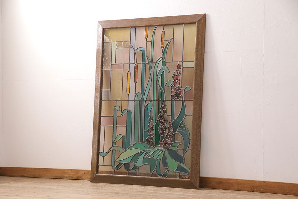 ヨーロッパヴィンテージ　イタリア製　G.POLLONI作　壁掛け式で絵画のように!空間を彩るステンドグラス　(R-050865)