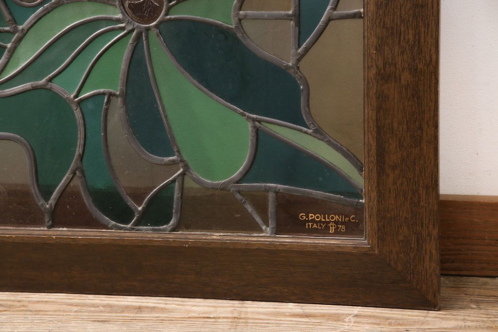 ヨーロッパヴィンテージ　イタリア製　G.POLLONI作　壁掛け式で絵画のように!空間を彩るステンドグラス　(R-050865)