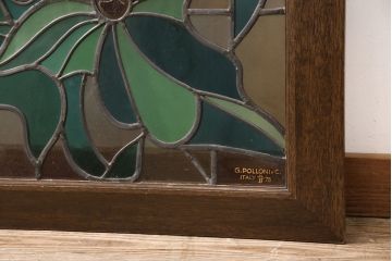 ヨーロッパヴィンテージ　イタリア製　G.POLLONI作　壁掛け式で絵画のように!空間を彩るステンドグラス　(R-050865)