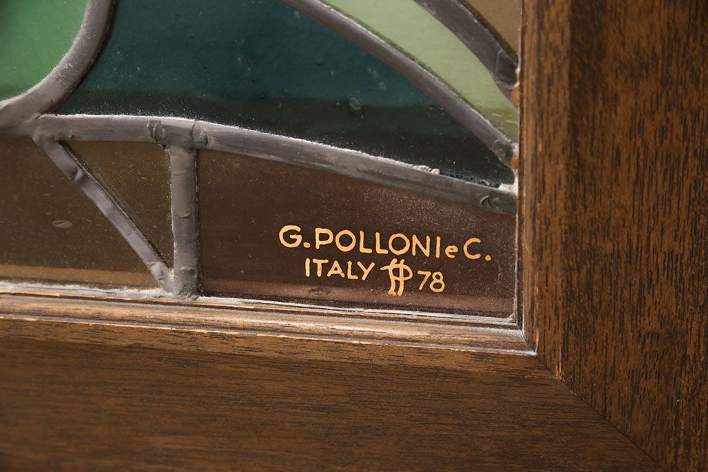 ヨーロッパヴィンテージ　イタリア製　G.POLLONI作　壁掛け式で絵画のように!空間を彩るステンドグラス　(R-050865)