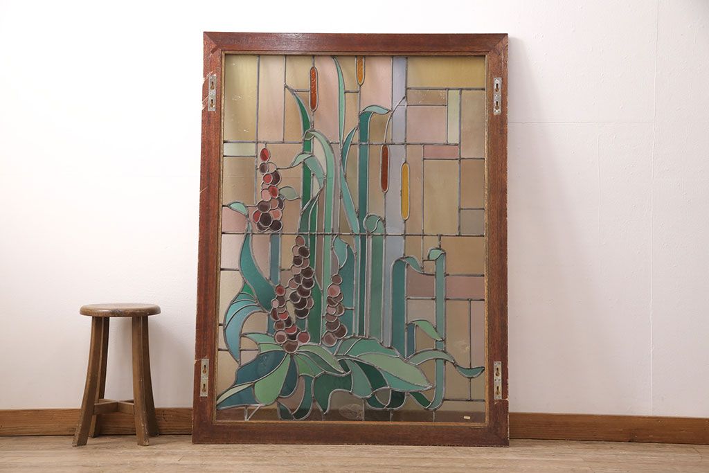 ヨーロッパヴィンテージ　イタリア製　G.POLLONI作　壁掛け式で絵画のように!空間を彩るステンドグラス　(R-050865)