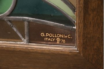 ヨーロッパヴィンテージ　イタリア製　G.POLLONI作　壁掛け式で絵画のように!空間を彩るステンドグラス(ディスプレイ、アート、ビンテージ)(R-050865)