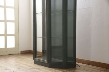 中古　バロッサバレンティ(VARO,S.A. VALENTI)　グリーンカラーが空間のアクセントになる5面ガラスのキュリオケース(ガラスケース、陳列棚、店舗什器)(R-050878)