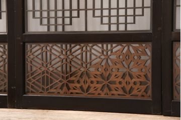 ラフジュ工房オリジナル　古建具リメイク　和モダンな空間づくりにおすすめ!組子引き戸が和の風情を高める書院収納棚(本箱、本棚、書棚、戸棚)(R-050880)