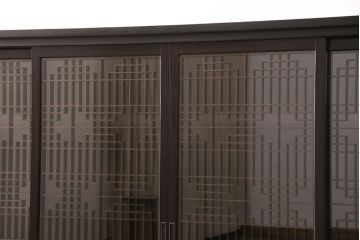 ラフジュ工房オリジナル　古建具リメイク　和モダンな空間づくりにおすすめ!組子引き戸が和の風情を高める書院収納棚(本箱、本棚、書棚、戸棚)(R-050880)