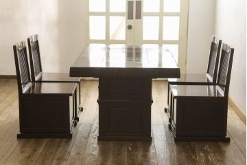 中古　高級品　鉄刀木(タガヤサン)　収納力抜群!2way囲炉裏テーブルセット(4人掛けダイニングテーブル)(定価約98万円)(R-050881)
