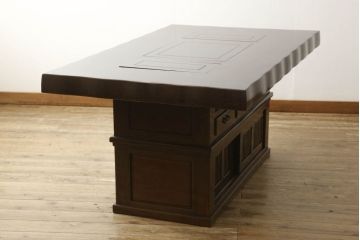 中古　高級品　鉄刀木(タガヤサン)　収納力抜群!2way囲炉裏テーブルセット(4人掛けダイニングテーブル)(定価約98万円)(R-050881)