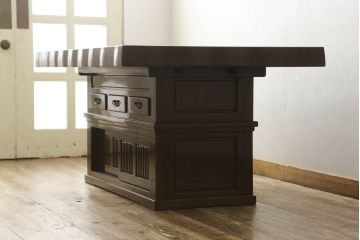 中古　高級品　鉄刀木(タガヤサン)　収納力抜群!2way囲炉裏テーブルセット(4人掛けダイニングテーブル)(定価約98万円)(R-050881)