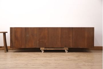 和製アンティーク　前面ケヤキ材　脚または台輪を付けてリメイク!丸窓付きの時代箪笥サイドボード(テレビ台、和タンス、チェスト、引き出し)(R-050883)