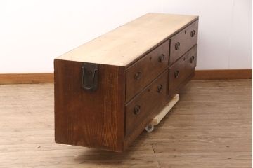 和製アンティーク　前面ケヤキ　シンプルな佇まいの中に美しい杢目が映えるローチェスト(ローボード、テレビ台、引き出し)(R-050884)