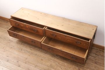 和製アンティーク　前面ケヤキ　シンプルな佇まいの中に美しい杢目が映えるローチェスト(ローボード、テレビ台、引き出し)(R-050884)