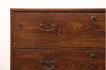 和製アンティーク　前面ケヤキ　シンプルな佇まいの中に美しい杢目が映えるローチェスト(ローボード、テレビ台、引き出し)(R-050884)