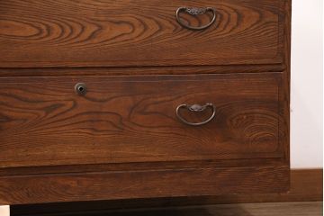 和製アンティーク　前面ケヤキ　シンプルな佇まいの中に美しい杢目が映えるローチェスト(ローボード、テレビ台、引き出し)(R-050884)