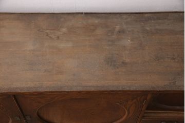 和製アンティーク　前面ケヤキ材　脚または台輪を付けてリメイク!丸窓付きの時代箪笥サイドボード(テレビ台、収納棚、戸棚)(R-050885)