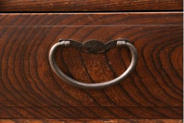 和製アンティーク　前面ケヤキ材　脚または台輪を付けてリメイク!丸窓付きの時代箪笥サイドボード(テレビ台、収納棚、戸棚)(R-050885)