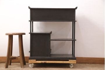 【簡易リペア限定品】和製アンティーク　時代物　螺鈿細工で描かれた細かな絵柄が美しい飾り棚(茶棚、収納棚、戸棚)(R-050893)