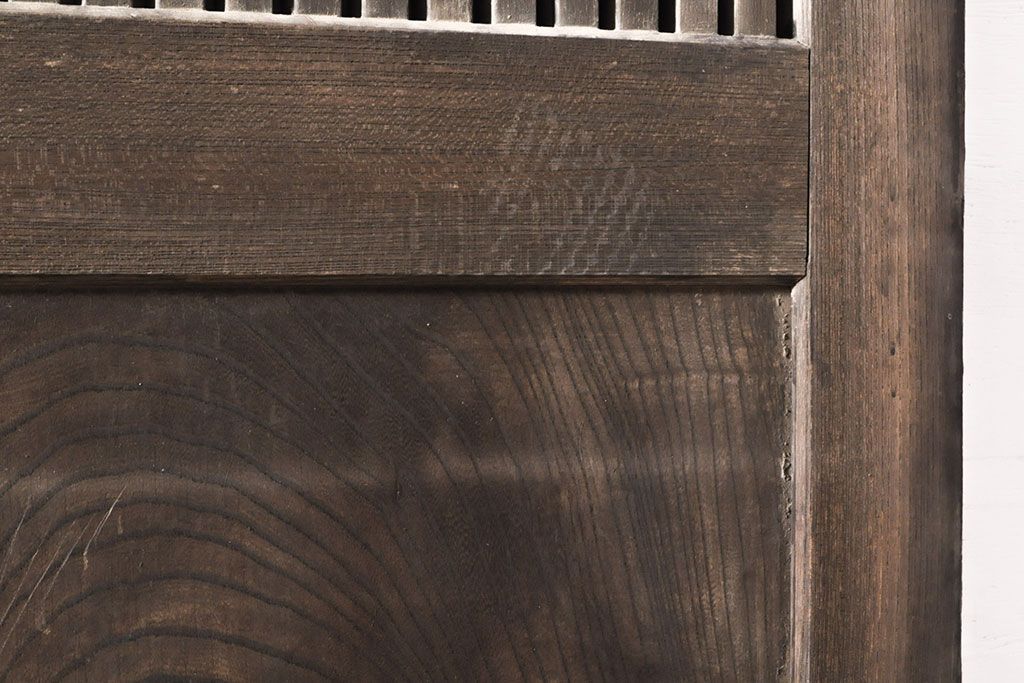 和製アンティーク　総ケヤキ材　上手物!重厚感のある厚みと堅牢な佇まいが魅力の格子蔵戸(建具、引き戸、玄関戸)(R-050899)