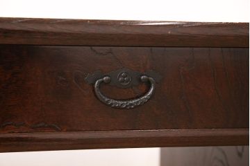 中古　超美品　国産民芸家具　中桐材　ケヤキ材の美しい杢目が上品さを漂わせる文机(座卓、平机、ローテーブル)(R-050904)