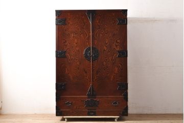 中古　美品　岩谷堂箪笥　かくし付き　仕切りが付いた引き出しが嬉しいワードローブ(洋服タンス、衣装タンス)(R-050907)
