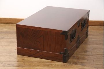 中古　美品　岩谷堂箪笥　菊幸作　ケヤキ材　引き出し2杯が嬉しい!力強い杢目が魅力のローボード(テレビボード、テレビ台、リビングボード、引き出し、チェスト)(R-050909)
